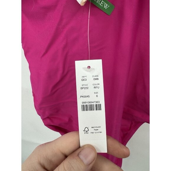 J. Crew Ruched Ruffle One Piece Swimsuit women 6 Pink Fuchsia Resortwear NEW - Picture 4 of 6